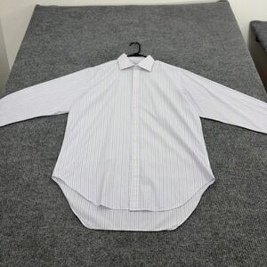 TM Lewin Dress Shirt Mens 16.5 White Blue Purple Cotton Striped French Cuff